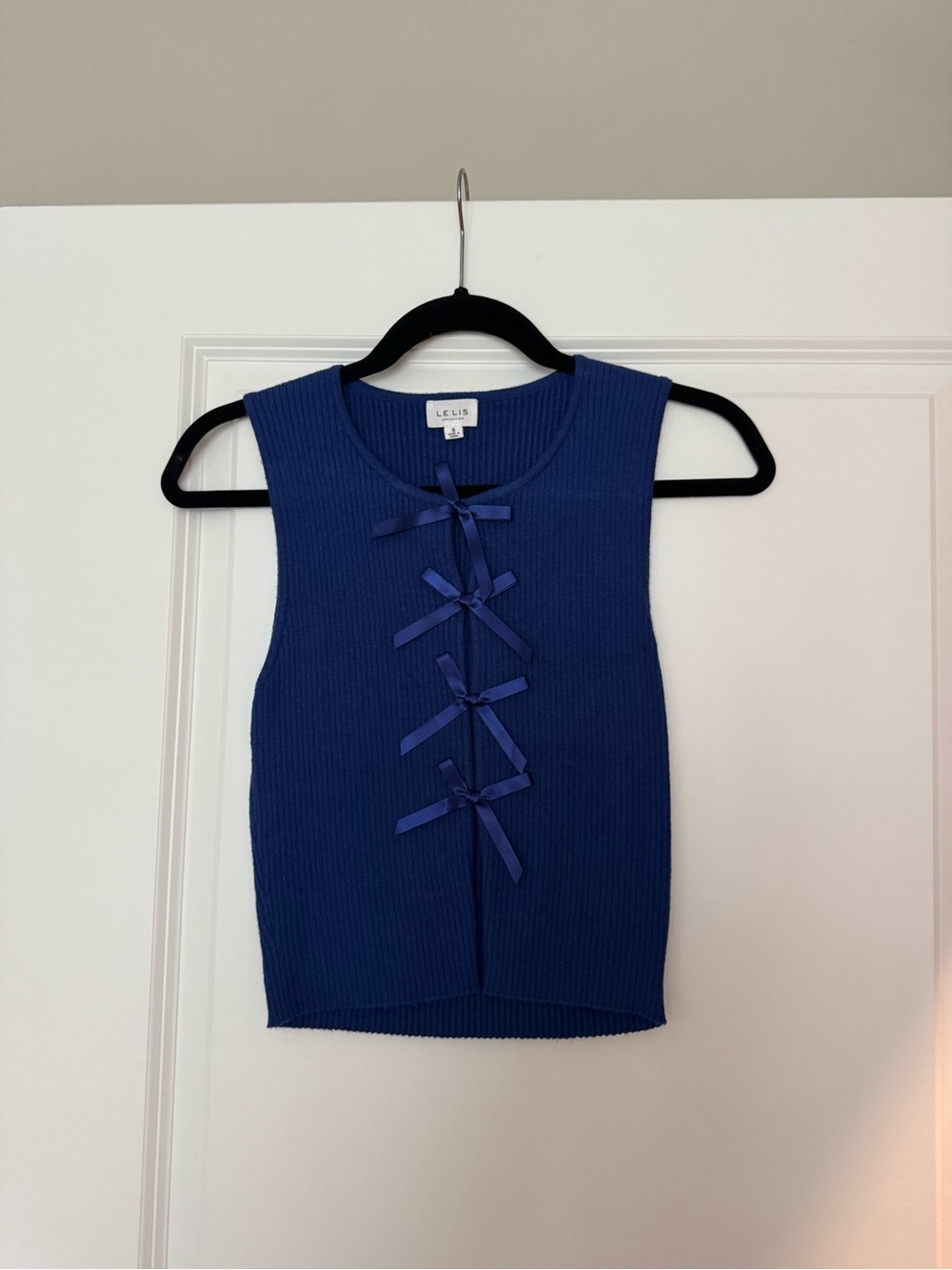 Le Lis Royal Blue Ribbed Tank with Front Bow Ties